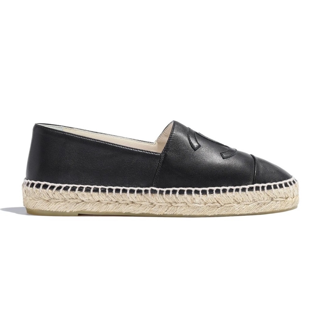 CHANEL Black Leather Espadrilles 39